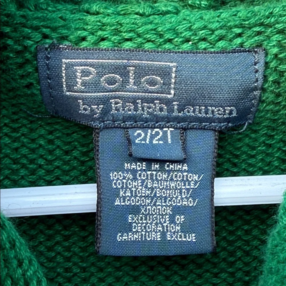 Polo Ralph Lauren Toddler Boys Green Cotton Knit Hoodie Sweater Size 2/2T